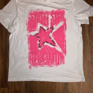 SHEIN White Tee with Pink Star Graphic